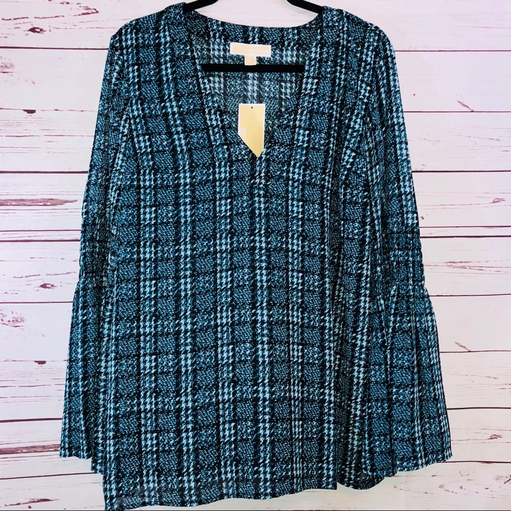 Michael Kors Tweed Haberdashery Georgette Bell Sleeve Top - Picture 2 of 6